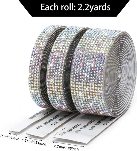 Miniatura 2 de 3 rollos de 6 m de cinta de diamantes de imitación de cristal autoadhesiva - Cintas adhesivas de diamantes DIY con diamantes de imitación de 2 mm