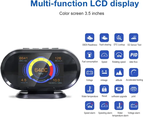 Miniatura 3 de KW206 - Medidor digital OBD2 HUD para automóvil + escáner de motor OBD II todo en uno, velocímetro OBD inteligente, velocímetro OBD, temperatura