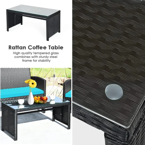 Miniatura 7 de Tangkula Juego de muebles de mimbre para patio de 4 piezas, juego de sofá y mesa Patiojoy con 4 asientos, juego de sofá de ratán al aire libre