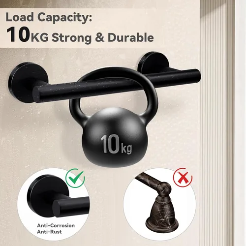 Miniatura 2 de SEIDO Toallero de 3 piezas para pared de baño, juego de accesorios de baño negro, juego de accesorios de baño de acero inoxidable SUS 304, toallero