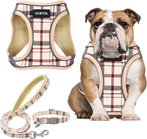 Miniatura 13 de GAMUDA Juego de Arnés, Collar y Correa para Perro Pequeño, Paso a Paso Sin Estrangulamiento Sin Tirones de Malla Suave Chaleco Ajustable para Perro