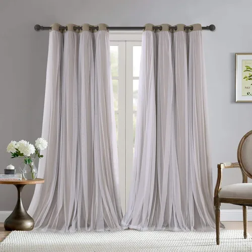 Miniatura 36 de BONZER Cortinas opacas con superposición transparente, mezcla y combina paneles de ventana de doble capa con aislamiento térmico para sala de estar