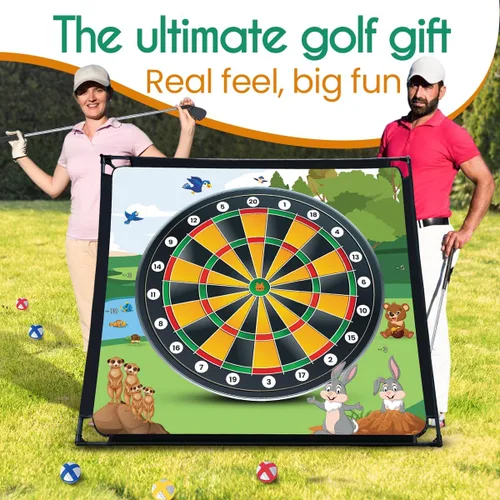 Miniatura 3 de Juego de Dardos de Chip de Golf Grande de 6.5 pies × 6.5 pies con 20 Pelotas Adhesivas Coloridas, Red de Práctica de Golf Interior y Exterior