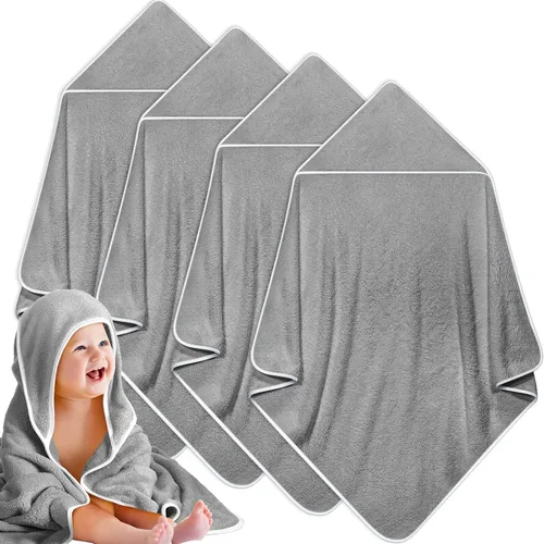 Miniatura 15 de Reginary Paquete de 4 toallas con capucha para bebé, toallas de baño de forro polar coral para bebé, 30 x 30 pulgadas, suaves y absorbentes, manta