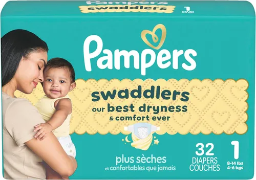 Miniatura 15 de Pampers Pañales Swaddlers, talla 1 (8-14 libras), 32 unidades, hipoalergénicos, absorbentes, mantiene al bebé seco y cómodo, desechable, seguro