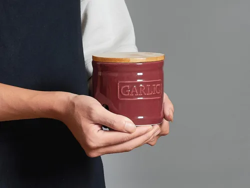 Miniatura 7 de ONEMORE Soporte de ajo con tapa, recipiente de cerámica para ajo de 4 pulgadas, rojo oscuro