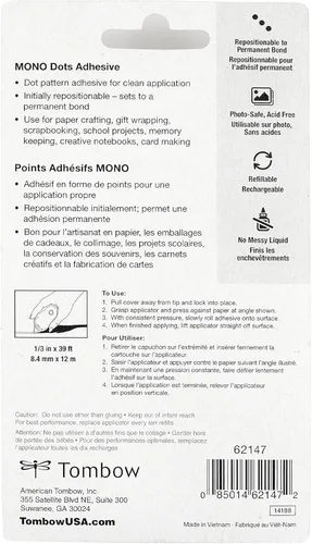 Miniatura 7 de Tombow 62147 MONO - Aplicador de puntos adhesivos. Cinta fácil de usar para una variedad de usos, multicolor