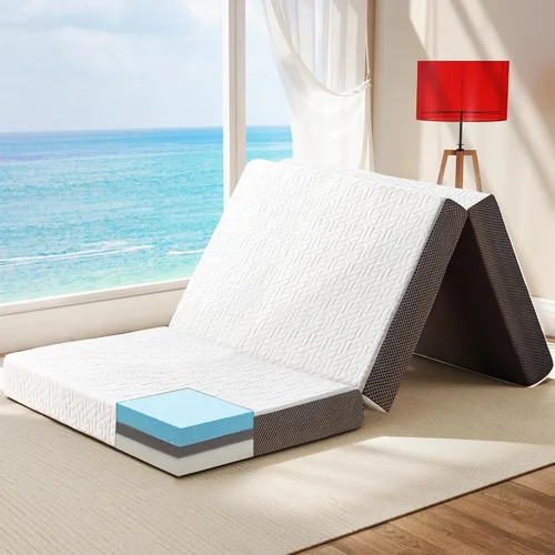 Miniatura 9 de Hanherry Colchón plegable de 4 pulgadas, tamaño individual, de espuma viscoelástica portátil de tres pliegues, con bolsa de almacenamiento, funda