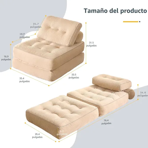 Miniatura 2 de Afuson Silla Cama Plegable, Sofá Cama Futón, Sofá de Piso para Adultos, Silla Cama para Sala de Estar, Sofá de Descanso, Sofá Cama Convertible