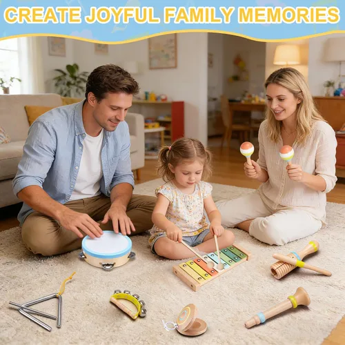 Miniatura 6 de Juego de instrumentos musicales para bebés, juguetes de música de madera Montessori para niños pequeños de 3, 4, 5 años, kit de música de percusión
