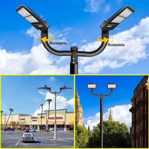 Miniatura 5 de LEDMO Soporte de doble bocina LED para estacionamiento, soporte de montaje de 180 grados, soporte de montaje de poste redondo, doble L, espigas