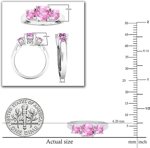 Miniatura 11 de Dazzlingrock Collection Anillo de boda de 3 piedras preciosas creadas en el centro de cojín de 0.04 quilates y diamante blanco natural redondo