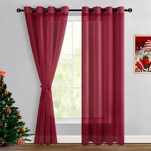 Miniatura 125 de Hiasan - Cortinas traslúcidas de gasa cortas semitransparentes con ojales y alzapaños filtrantes de luz para ventana, dormitorio, baño, 2 paneles