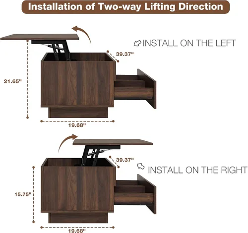 Miniatura 8 de HOMMPA Mesa de centro moderna con tapa elevable con almacenamiento para sala de estar, mesa de centro LED, mesa de comedor de madera con 2 cajones