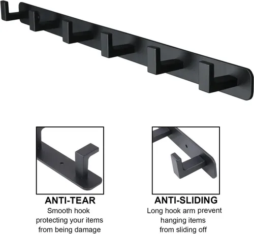 Miniatura 3 de Perchero, 6 Ganchos Triples de Acero Inoxidable Resistente, Ganchos de Pared Montados en la Pared, Barra de Ganchos Rústica para Ropa/Llaves