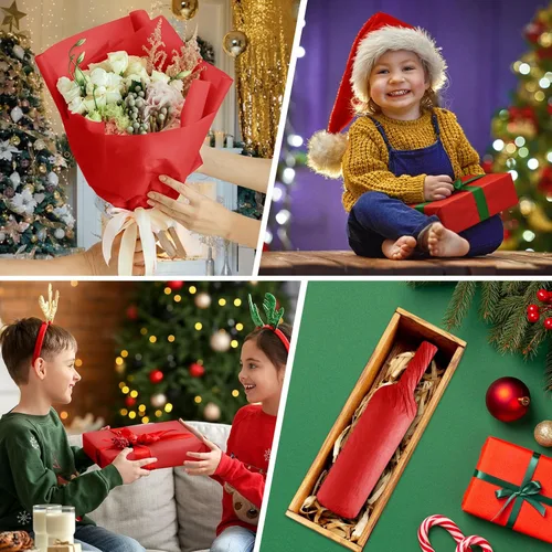 Miniatura 4 de CHRORINE 60 hojas de papel de seda rojo, papel de seda para regalos de Navidad, papel de seda para envolver arte, papel de seda a granel