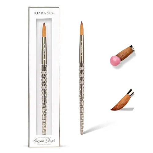 Kiara Sky Pincel Acrílico #8 - Negro | 100% Puro Kolinsky | Mango de Corte de Cristal y Resistente al Acetona