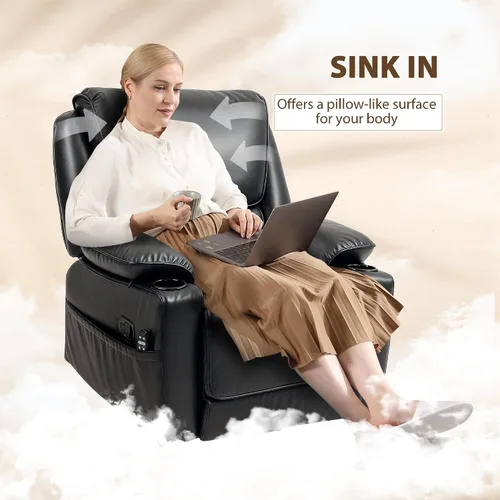 Miniatura 7 de HOMCOM Silla reclinable giratoria con masaje por vibración y calor, silla ergonómica de gran tamaño con piel sintética, control remoto, reposapiés