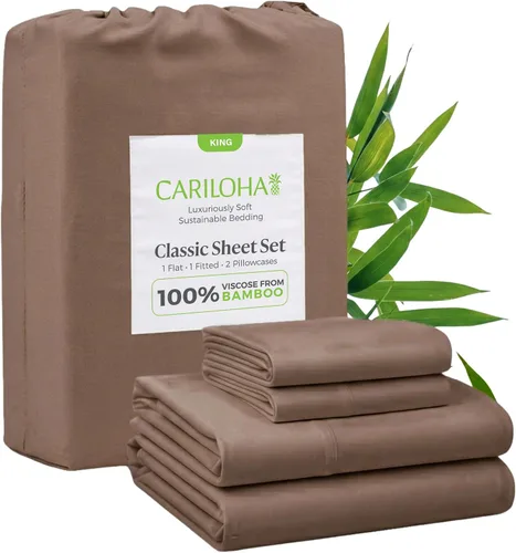 Cariloha Set de sábanas clásico de 4 piezas | Ropa de cama de playa | King | Material de viscosa | Extra suave, refrescante para personas que