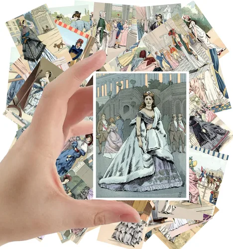Miniatura 22 de Calcomanías grandes (24 piezas de 2.5 x 3.5 pulgadas), hermosas damas en vestido de seda, retratos victorianos, pintura de museo antiguo, póster