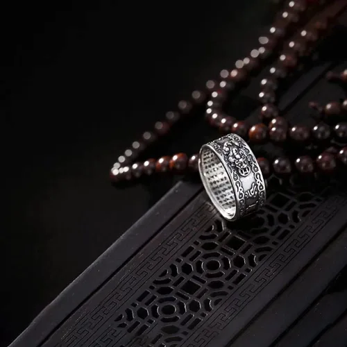 Miniatura 3 de Anillos de dragón PiXiu de Feng Shui para hombres y mujeres, anillo de la buena suerte para el éxito de la riqueza de plata esterlina anillos