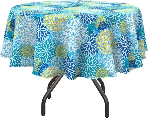 Miniatura 26 de DYTXIII Mantel redondo para exteriores con agujero para sombrilla de 60 pulgadas, repelente al agua y resistente a la decoloración, mantel