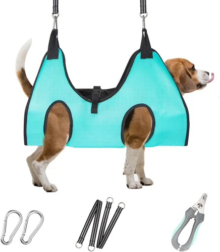Miniatura 8 de ATESON Hamaca de Aseo para Mascotas con Cortauñas/Recortadores de Uñas/Tijeras de Aseo, Arnes de Aseo para Perros para Recortar Uñas, Correa de Aseo
