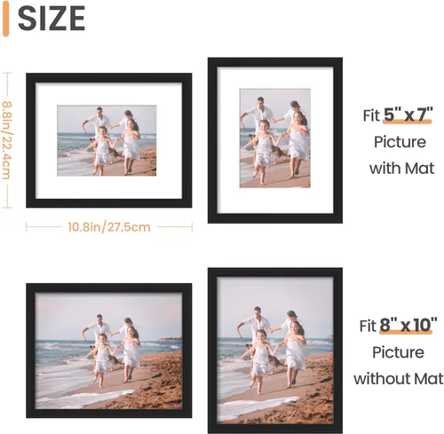 Miniatura 5 de upsimples Portarretratos de 8 x 10 para galería de fotografías en la pared - Marcos para fotos de 5 x 7 pulgadas con paspartú o de 8 x 10 pulgadas