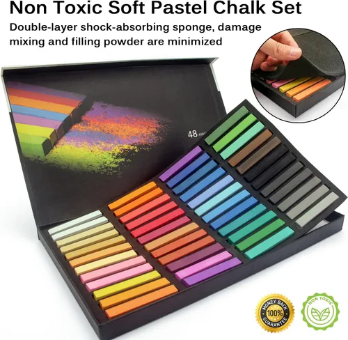 Miniatura 2 de Brusarth Juego de tizas pastel suaves no tóxicas para artistas profesionales, 48 colores pastel de tiza cuadrada para dibujar, mezclar, capas