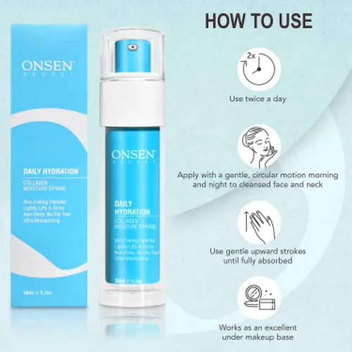 Miniatura 7 de Onsen Secret Loción hidratante antienvejecimiento orgánica de hidratación diaria crema de día y noche, crema facial antiarrugas, colágeno totalmente