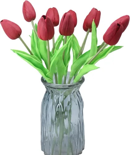 Miniatura 9 de Tulipanes artificiales, 10 cabezas, mini flores artificiales de tacto real, tulipán falso para decoración del hogar, boda, fiesta, ramo de flores