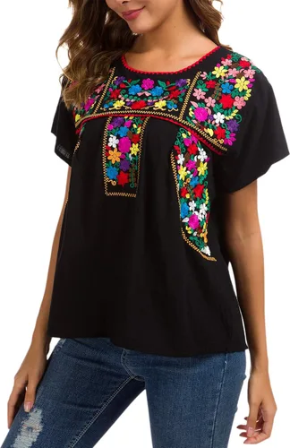 Miniatura 3 de YZXDORWJ - Cómoda blusa mexicana bordada de verano y sin mangas para mujer