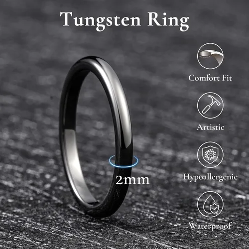 Miniatura 117 de King Will Alianza de boda de carburo de tungsteno para hombres y mujeres, anillos de promesa para parejas abovedados de alto pulido
