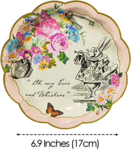 Miniatura 3 de Talking Tables Truly Alice - Platos desechables, 12 unidades, 7.3 pulgadas para fiesta de té o cumpleaños, color rosa