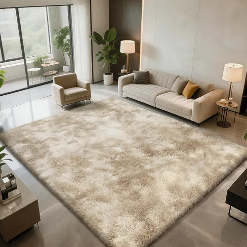 Miniatura 12 de Alfombra peluda para dormitorio, sala de estar, 2 x 6 pies, antideslizante, esponjosa, suave, alfombra lanuda beige y blanca para sala de estar