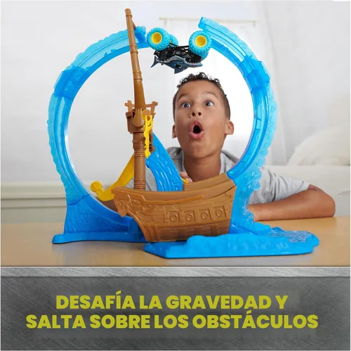 Miniatura 3 de Monster Jam, Megalodon Loop of Doom Set de Juego de Acrobacias con Camión Monstruo Exclusivo de Fundición a Escala 1:64 para Niños, Juguetes