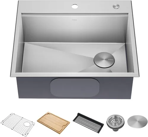 Miniatura 9 de KRAUS KWT310-33/18 Kore - Fregadero de cocina con estación de trabajo de 33 pulgadas, empotrado, acero inoxidable de calibre 18, con reborde