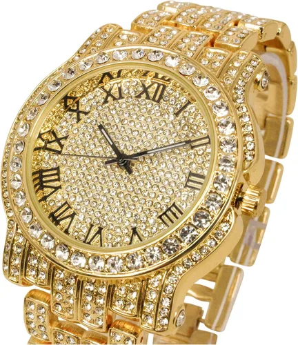 Miniatura 25 de Charles Raymond Bling-ed Out Ultimate Hip Hop Royalty Reloj para hombre con número romano de fácil lectura o indicadores de tiempo de diamantes