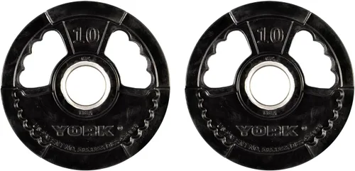 Miniatura 10 de G-2 Juego de discos de peso olímpicos de goma de doble agarre (2.5 libras, 5 libras, 10 libras) – Placas revestidas de goma duraderas con agujero