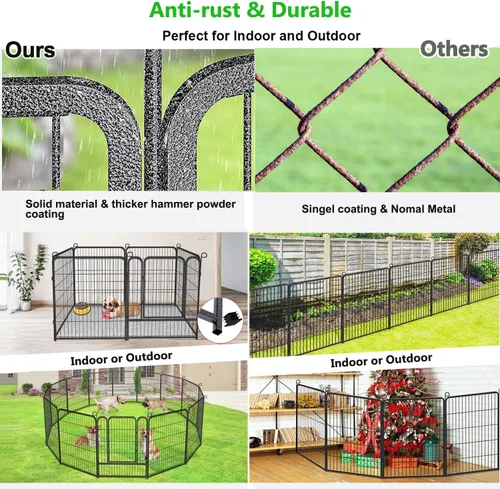 Miniatura 4 de Valla decorativa de jardín sin excavación con puerta, paneles de valla de metal inoxidables, 40 pulgadas de alto x 27 pies de largo, valla de jardín