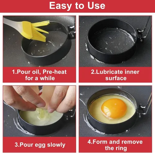 Miniatura 5 de 4 Pack Egg Rings for Frying Eggs with Foldable Handle, Stainless Steel Square & Round Egg Shaper, Eggs Mcmuffin Ring Mold for Camping Pancake