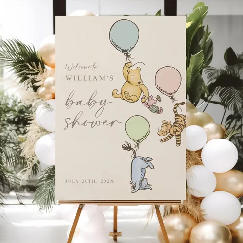 Miniatura 25 de Letrero personalizado para baby shower de oso Pooh, diseño clásico de vegetación personalizada, letrero de bienvenida para patio de baby shower