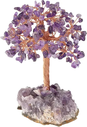 Miniatura 4 de Amogeeli Árbol de dinero de cobre con cristal curativo con base de racimo de amatista cruda, piedra zen bonsái para decoración del hogar