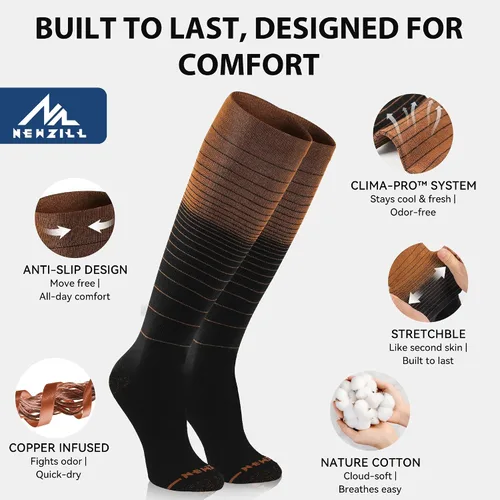 Miniatura 12 de NEWZILL Calcetines de compresión de cobre para mujeres y hombres, de 15-20 mmHg, algodón con control de olores, calcetines de vestir para negocios