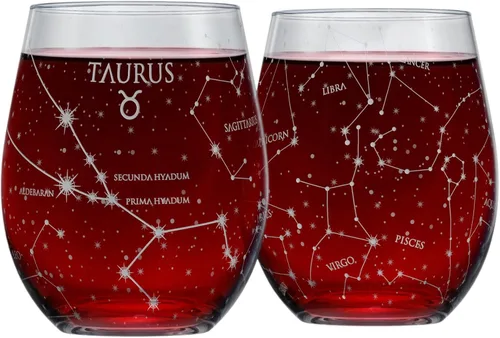 Miniatura 10 de Greenline Goods Juego de copas de vino sin tallo de cáncer del zodiaco grabado a mano, 15 onzas (juego de 2) - Cristalería con signo de astrología