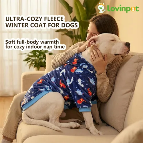 Miniatura 5 de LovinPet Sudadera con capucha para perros grandes, ropa de invierno ligera de franela para perro, tela agradable a la piel, con estampado