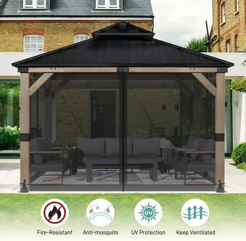 Miniatura 4 de Aoodor Mosquitera Universal para Gazebo de 10 x 10 pies, 4 Paneles Laterales de Repuesto con Cremalleras Dobles para Patio, Patio Trasero, Terraza