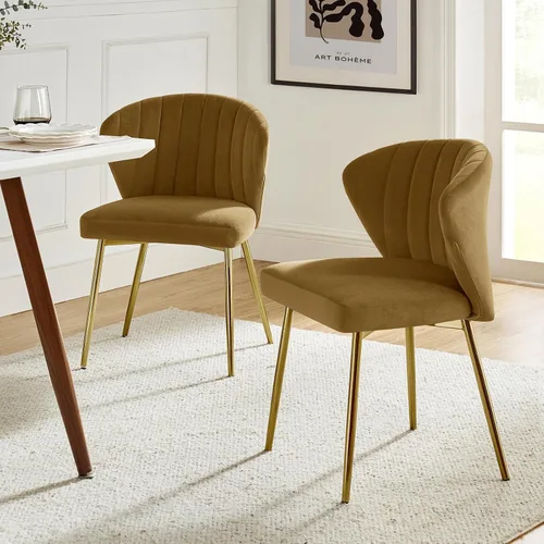 Miniatura 26 de TINA'S HOME Juego de 2 sillas decorativas, sillas laterales de terciopelo glamoroso con patas doradas, sillas de comedor tapizadas de mediados