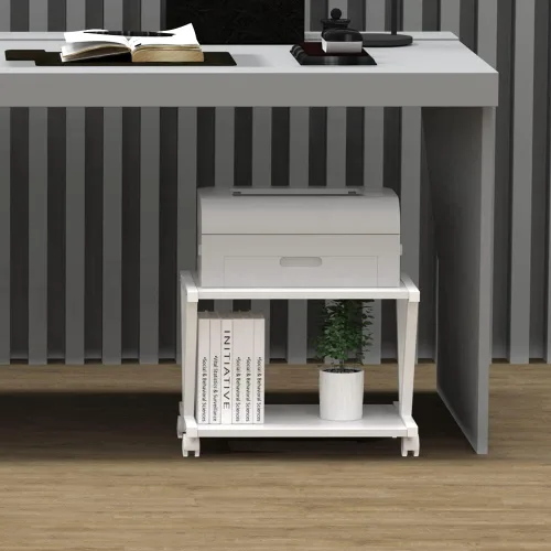 Miniatura 2 de VEDECASA Soporte de escritorio retro para impresora con 2 niveles de madera, estante de madera rústico industrial para granja, organizador de libros