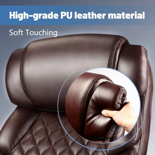 Miniatura 8 de Silla de oficina grande y alta de 800 libras para personas pesadas, silla ejecutiva resistente con respaldo alto, asiento extra ancho y lumbar Marrón